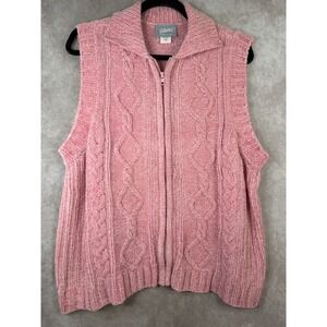 NWOT Blair Sweater Vest Women Large Pink Chenille Cable Knit Full Zip Soft